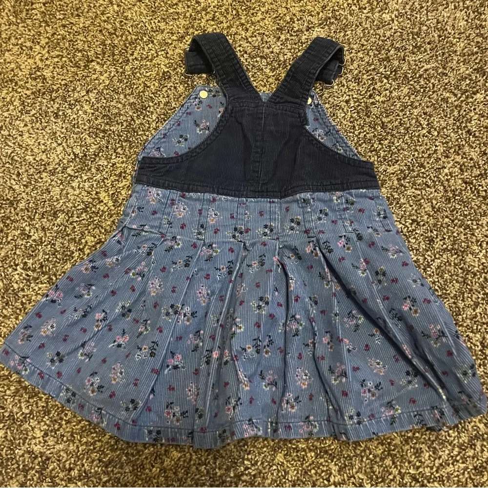 Vintage Wonderkids Overall Dress Jumper Corduroy Blue Ditzy Floral‎ 12 M Pleated